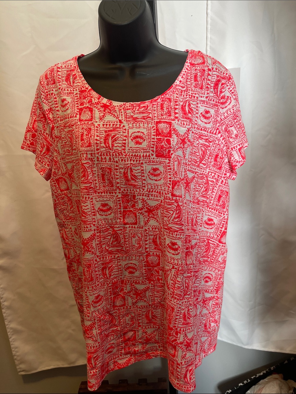Lilly Pulitzer Coral Pink Nautical Print Short Sleeve Tunic